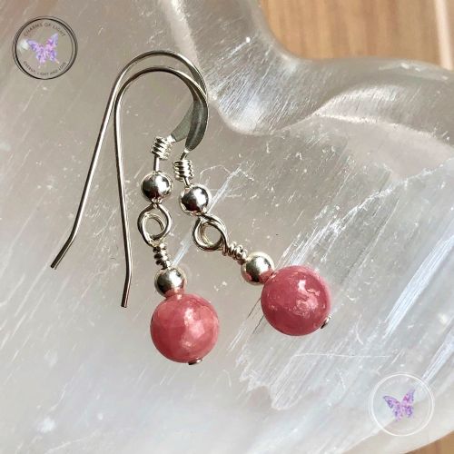 Classical Rhodochrosite Silver Earrings